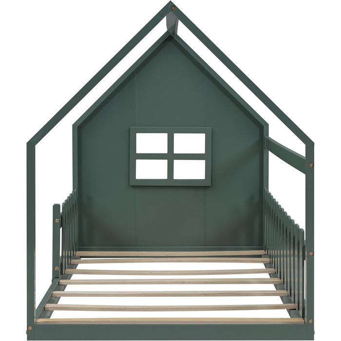 Дитяче ліжко-будиночок 90x200, підлогове ліжко із захистом від падіння та рейковою основою, дерев&39яне ліжко для хлопчиків та дівчаток, зелене без матраца