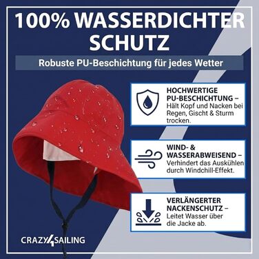 Дощовик crazy4sailing Storm Southwester для чоловіків та жінок водонепроникний вітрильний капелюх з підкладкою та ремінцем на підборідді класичний дощовик з клейкої шкіри для вітрильного спорту, риболовлі та активного відпочинку вітрозахисний та дихаючий,
