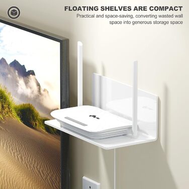 Настінна полиця Toski, не потребує свердління, 2 самоклеючі полиці, маленька, шириною 23 см, акрилова плаваюча полиця для ванної кімнати/вітальні/спальні/кухні/офісу, біла, 12 Г x 23 Ш x 9 В см