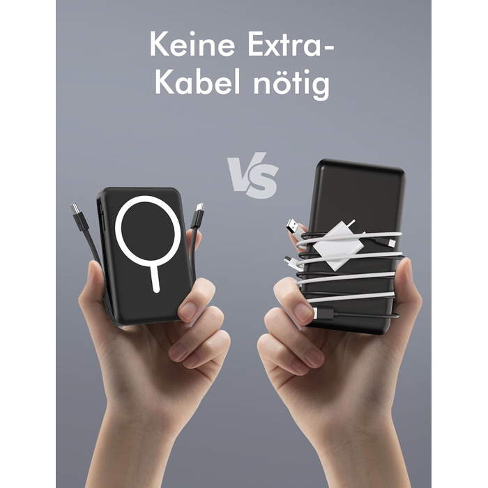 Бездротовий зовнішній зарядний пристрій Podoru для Magsafe, магнітний ємністю 10000 мАг з кабелем USB-C, швидка зарядка PD 20 Вт зі світлодіодним дисплеєм, бездротовий акумулятор для iPhone 17/16/15/14/13/12 усіх серій (чорний)