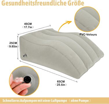 Надувна подушка для підняття ніг, клиноподібна подушка для ніг від набряків, кровообігу, болю в спині, полегшення набряків, післяопераційна підтримка, сірий колір, 25,2&quot x 18,11&quot x 9,45&quot