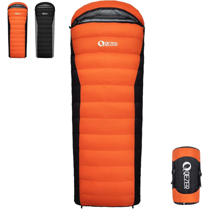 Пуховий спальний мішок, зимовий спальний мішок, преміум-пух 600FP, від 12C до -24C, легкий та теплий на 3-4 сезони, для кемпінгу, походів та трекінгу на природі, помаранчевий, 7C