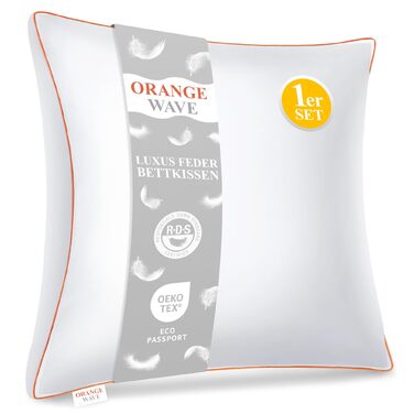 Помаранчева хвиляста пухова подушка 80x80 см, пір&39яна подушка - Однослойна подушка для сну з пуху та пера 80x80, сертифікована RDS та Oeko-TEX, подушка для сну на боці для максимальної підтримки та розкішного комфорту сну 80x80 см