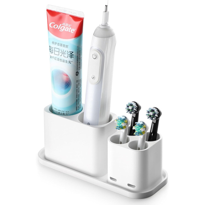 Тримач насадки для зубної щітки Gsocel, тримач для зубної щітки Електрична зубна щітка для зберігання 4 насадки для зубних щіток і 2 тримачі для зубної пасти ABS, білий