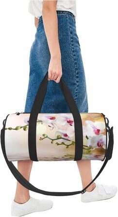 Спортивна сумка для подорожей, дизайн білі орхідеї у ставку, Чорний колір, Універсальний розмір, Дорожня сумка
