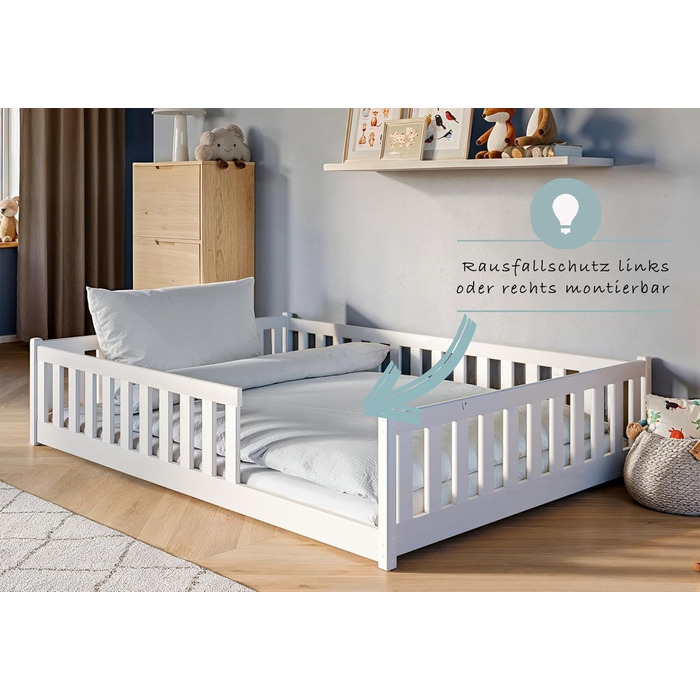 Дитяче колективне дитяче ліжко Підлогове ліжко 140x200 см із захистом від падіння та рейковим каркасом Ліжко Монтессорі Ліжко-розк