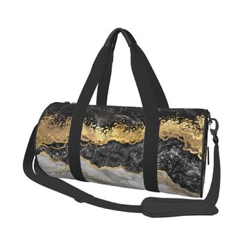 Дорожня сумка Метелики Монарха великої місткості, легка та міцна, ідеальний подарунок для подорожей, відпустки, ділових поїздок та іншого, чорно-біло-золотий мармуровий принт, універсальний розмір