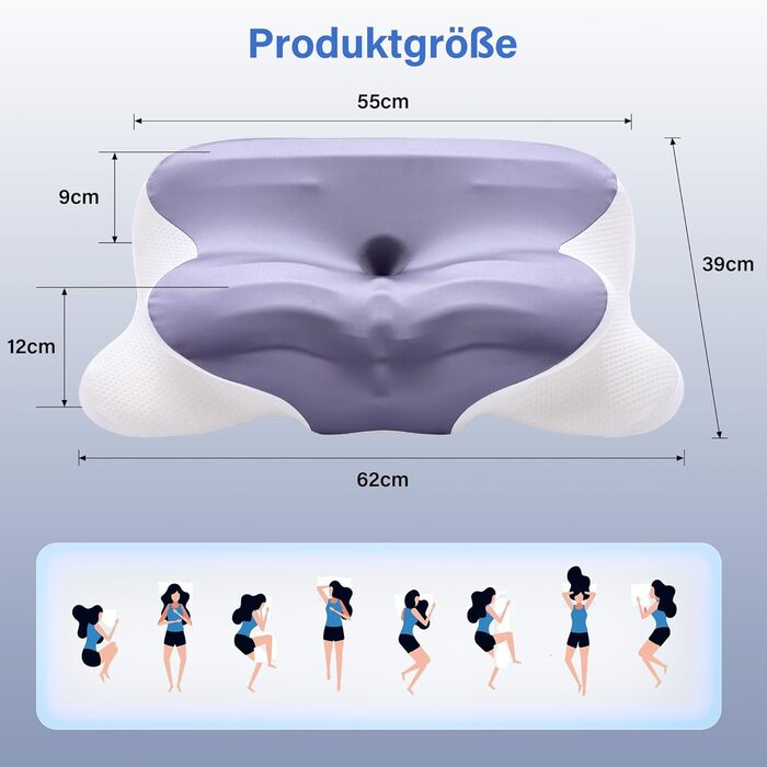 Подушка для шиї, подушка з піни з ефектом пам&39яті, ергономічна подушка для підтримки шиї, зручна підтримуюча подушка для шиї з дихаючим чохлом для сну на боці, спині та животі, (1 упаковка, сіра) Білийсірий
