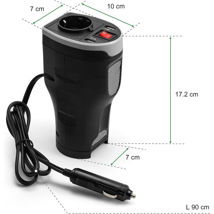 Гніздо прикурювача Technaxx для автомобіля з 2 USB портами - гніздо автомобільного адаптера - перетворювач напруги 12В на 230В - і