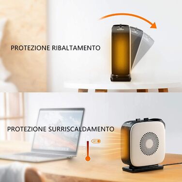 Портативний вентилятор-обігрівач Midea Nty15-19Cae, низьке енергоспоживання, керамічний нагрівальний елемент PTC, 1500 Вт, енергоефективний з регульованим термостатом, білий та чорний, 25,8 x 10,3 x 28,5 см, 3 кг, 1500 Вт білий