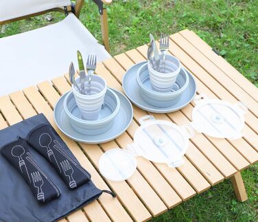 Набір столових приборів для кемпінгу, тарілки, миски, чашки для 2 осіб, складний портативний набір кемпінгових тарілок і мисок, набори кемпінгового посуду для кемпінгу, подорожей та активного відпочинку, сірий, 2 особи