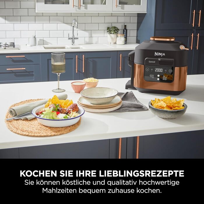 Мультиварка Ninja Speedi, 5,7 л, мультиварка 10-в-1, фритюрниця, аерофритюрниця, повільне приготування, гриль, випічка, чорно-мідний ON400EUCP мідний чорний 10-в-1