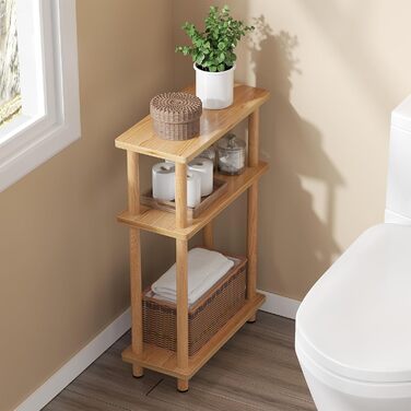 Вузький журнальний столик APICIZON, 3-ярусний дерев&39яний журнальний столик, 40x18x61,5 см, вузька тумбочка з місцем для зберігання, маленький журнальний столик для вітальні, спальні, балкону, натуральний колір