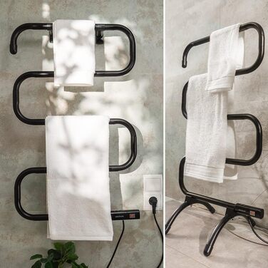 Електричний рушникосушарка Cecotec з низьким споживанням енергії - ReadyWarm 5000 Towel Black. Рушникосушка 100 Вт, світловий індикатор, системи безпеки, захист IP24, кріплення на підлогу або стіну, ідеально підходить для ванних кімнат