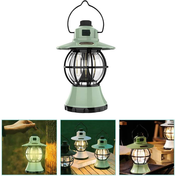 Зносостійкий акумуляторний наметовий ліхтар Toyvian з ручкою, портативний кемпінговий ліхтар для професійного освітлення наметів на відкритому повітрі, зелений