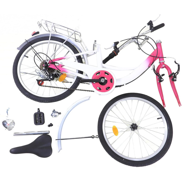 Преміальний 20-дюймовий велосипед для дівчаток, 6 швидкостей, рожевий, рама з вуглецевої сталі з передніми та задніми гальмами, регулювання висоти для зросту 145-165 см, максимальне навантаження 90 кг