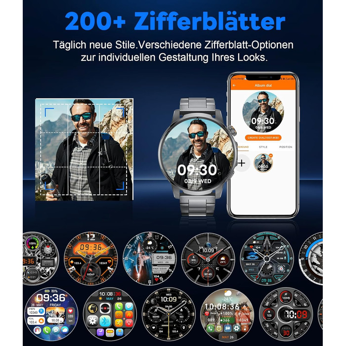 Розумний годинник FEELNEVER Military для чоловіків з акумулятором 1000 мАг/великим сенсорним екраном HD 1,85 дюйма/світлодіодним підсвічуванням, фітнес-годинник з 2 ремінцями/110 спортивних режимів, відстеження серцевого ритму/сну, водонепроникний IP68, г