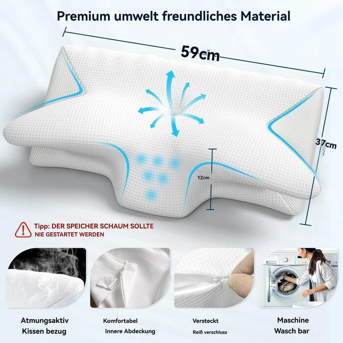 Ортопедична подушка для шиї Yagerod, ергономічна подушка з піни з ефектом пам&39яті для підтримки та полегшення шиї подушка для шийного відділу хребта для сну на боці, спині та животі (чорна)