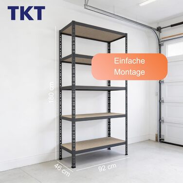 Стелаж робочої системи з дерев&39яними полицями та опорною балкою 180x92x46 см - Стелаж з вантажопідйомністю 265 кг на полицю. Міцний стелаж з 5 полицями для майстерень, віталень та підвалів. Антрацит.