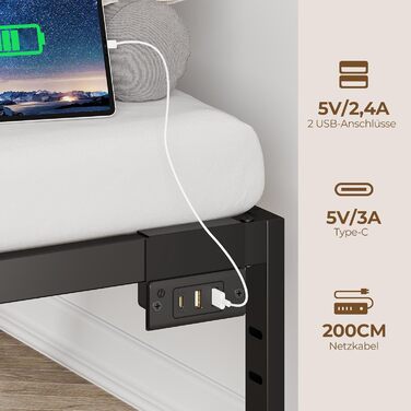 Каркас ліжка Rolanstar 180x200 см, двоспальне ліжко з функцією зберігання та міцними сталевими ламелями, легке складання, 31 см місця для зберігання під ліжком, металеве ліжко для спальні/гостьової кімнати 180 x 200 см