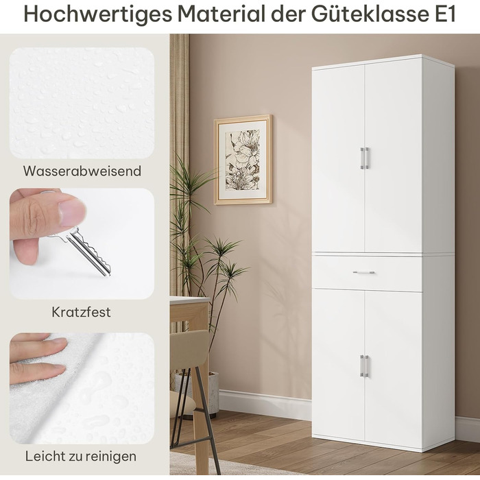 Шафа для документів eSituro, шафа з шухлядами та дверцятами, багатофункціональна шафа, гардероб, кухонна шафа, офісна шафа, висока шафа, 60x180x34 см, білий