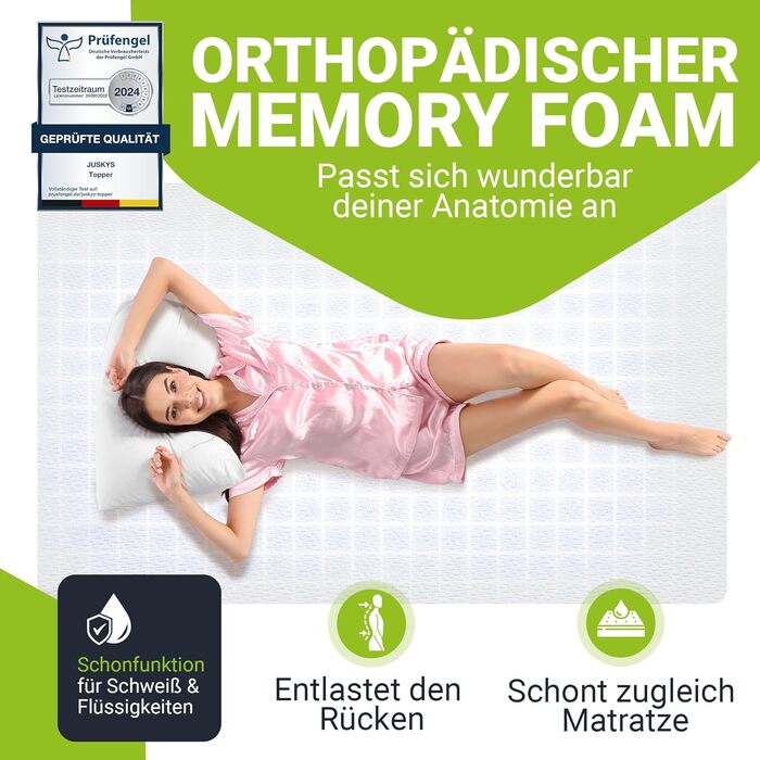 Наматрацник Juskys 180x200 см з піни з ефектом пам&39яті, 7 зон, ортопедичний та повітропроникний, висота 7 см, H2 - H3, чохол можна прати, наматрацник, наматрацник 180 x 200 см