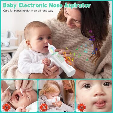 Назальний аспіратор дитячий електричний, акумуляторний назальний очищувач з 5 рівнями всмоктування та 3 силіконовими насадками, во