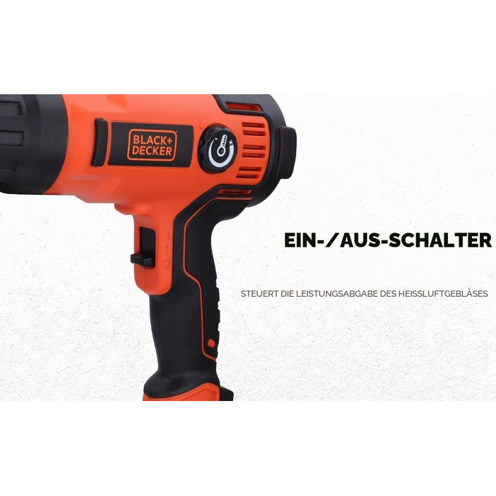 Будівельний фен BlackDecker KX2200K 2000 Вт (з 2-ступеневим вимикачем безпеки, плавним регулюванням температури, автовимкненням, набір аксесуарів з 8 предметів)