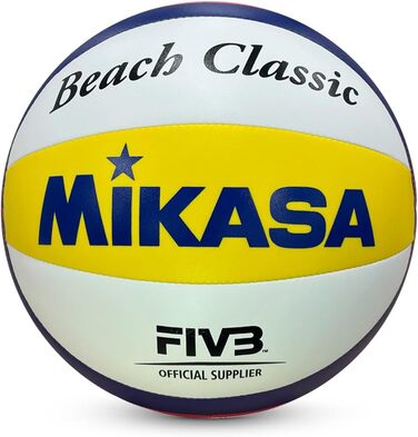 Пляжний волейбольний м'яч Mikasa Beach Classic, Розмір 5, Технологія TwinSTLock, Водонепроникний, Синій/Жовтий/Червоний