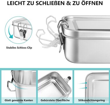 Ланчбокс Onader з роздільниками, нержавіюча сталь, бенто-бокс для дітей та дорослих, контейнер для перекусу знімною перегородкою для пікніка, школи та подорожей, герметичний та придатний для миття в посудомийній машині - 850 мл