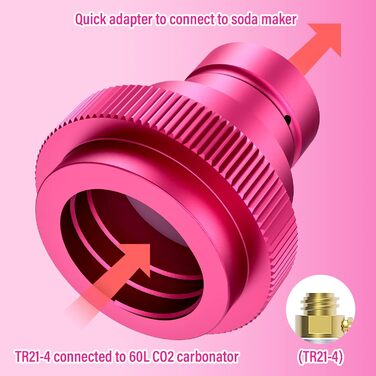 Швидкий адаптер для CO2 Soda, сумісний з Duo/Terra/Art, Sodastream Adapter 425 г Циліндр 60 л Трапецієподібна різьба TR21-4, рожевий, F-QC1.0-P, 2 Quick-Adapter