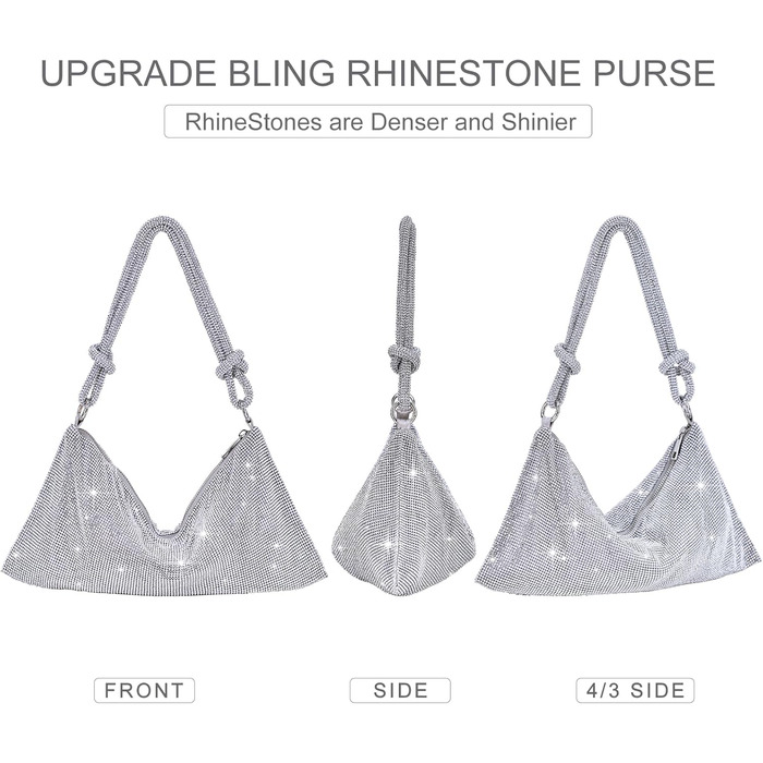 Золотиста Клатч для жінок, срібляста вечірня сумочка, сумочка з діамантами, сумка на ланцюжку, срібляста з блискавкою, клатч з камінням, гаманець, сумка через плече для вечірки, відпочинку, побачення (A-Срібло)