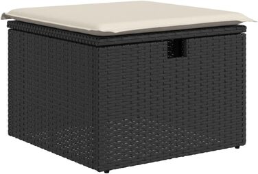 Табурет садовий з подушкою чорний 55x55x37 см Poly Rattan,366002