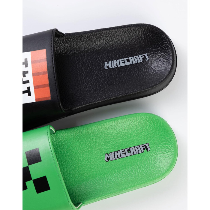 Слайдери Minecraft Creeper та TNT зеленого та чорного кольорів Повсякденне взуття для хлопчиків Набір із 2 слайдерів з обличчям Кріпера та ігровим елементом TNT, мерч, 31 EU