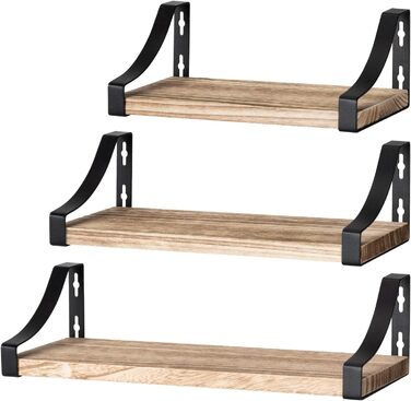 Набір настінних полиць Pipishell із 3 предметів, дерево та метал, настінні полиці для зберігання, дерев&39яний металевий дріт у рустикальному стилі, для вітальні, спальні, офісу, ванної кімнати або кухні (коричневий)