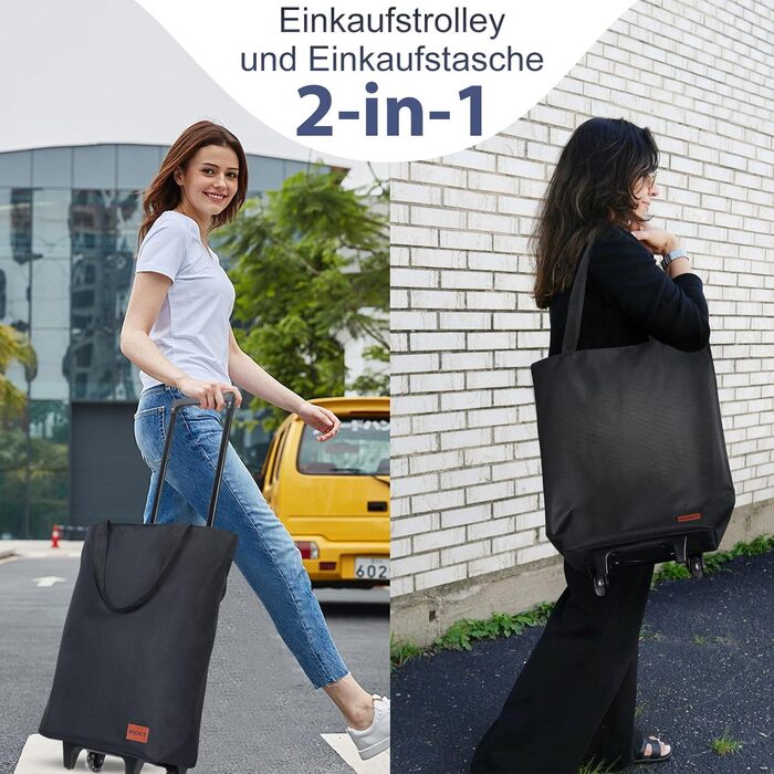 В-1 Візок для покупок, 30л Велика сумка на колесах, Легкий складаний візок для магазинів, кемпінгу та подорожей, з ключем для монет, Чорний, 2-