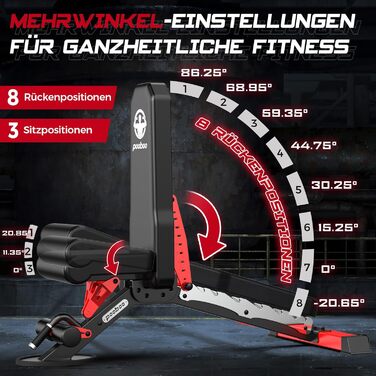 Лава для силових тренувань Pooboo, регульована лава для домашніх тренувань, вантажопідйомність 1500 фунтів, міцна лава для силових тренувань, положення горизонтальне/похиле/опущення для тренування всього тіла