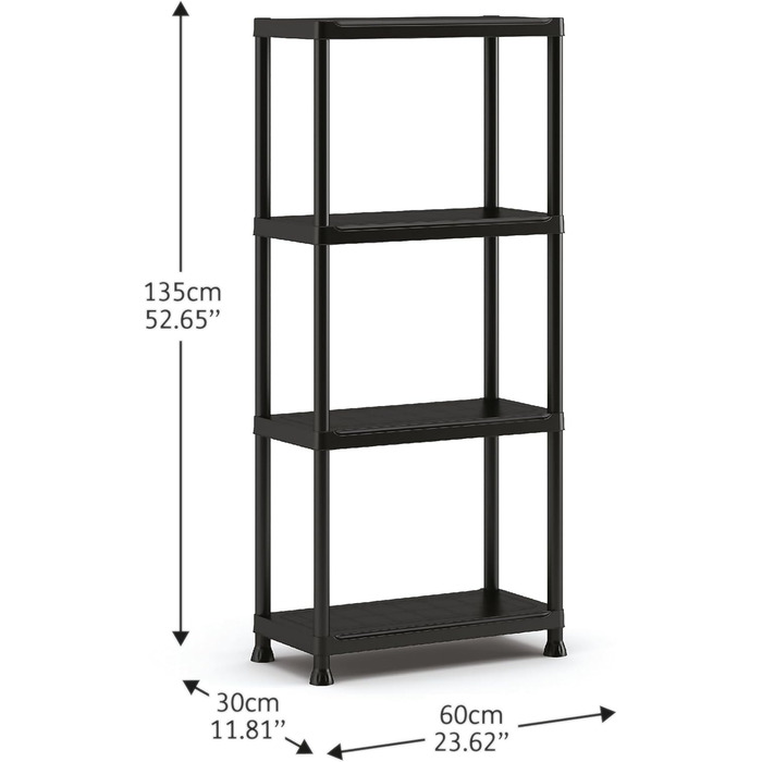 Пластикова полиця Keter Plus 60/4, чорна, 60 x 30 x 135 см, прямокутна