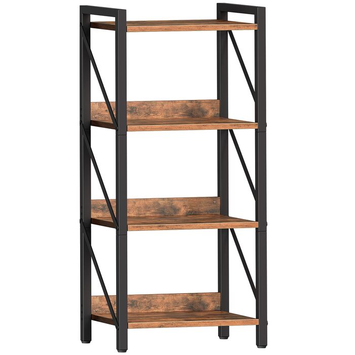 Книжкова полиця HOOBRO, стояча полиця, полиця-драбина, окремостояча вузька полиця, офісна полиця з 4 ярусами, відкриті полиці, для вітальні, спальні, офісу, кухні, рустикальний коричневий та чорний EBF40SJ01 42 x 28 x 102 см рустикальний коричневий чорний