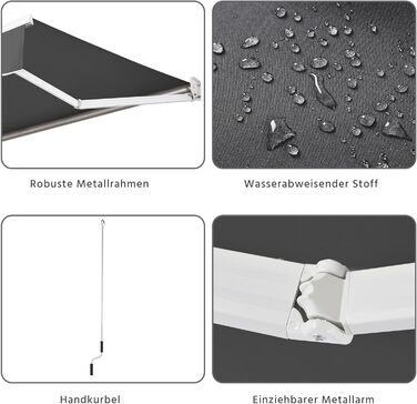Висувна маркіз Yaheetech, складна маркіз з ручним приводом 300x250 см, регулювання кута нахилу сонячної маркізати (5-35), вкл. настінне кріплення темно-сірого кольору 300 x 250 см темно-сірого кольору