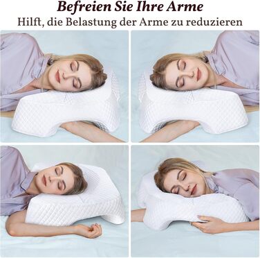 Подушка SAHEYER для сну на боці з проймою, ортопедична подушка для шиї, подушка з піни з ефектом пам&39яті з чотирма регульованими підлокітниками для сну на боці, спині або животі (біла)