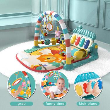 Ігровий килимок Eners Baby Gym Килимок для музичної активності Піаніно Baby Play Gym Час животика М'який килимок для малюків новонароджених малюків (гриби сині)