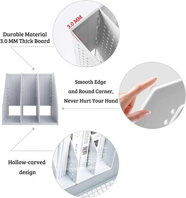 Розбірний тримач для журналів, настільна папка, органайзер, папка для документів, паперова книга, роздільник документів, регульований, для столу, книжкової полиці, шафи, стелажів (Світло-сірий, 3 відділення Світло-сірий 3 відділення