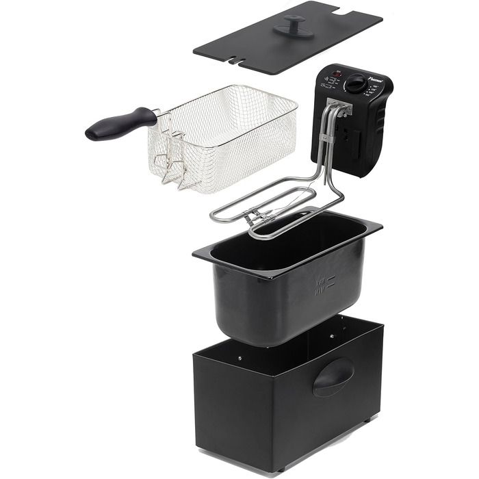 Масляна фритюрниця Bestron з технологією холодної зони, фритюрниця об'ємом 3,5 літра, плавно регульований регулятор температури до 190C, частково можна мити в посудомийній машині, 2000 Вт, колір Black Black Single