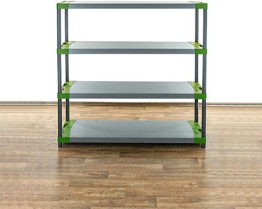 Пластиковий стелаж PROREGAL &quotСірий ведмідь&quot Низький ВxШxГ 138x140x46 см Вантажопідйомність полиці 70 кг Сіро-зелений Пластиковий стелаж для підвалу, стелаж для зберігання, безригельний стелаж ВxШxГ 138x140x46 см сіро-зелений