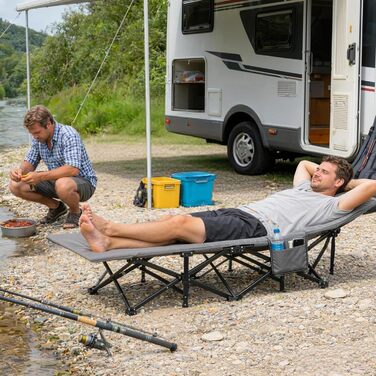 Розкладне кемпінгове ліжко Sekey з подушкою та бічною кишенею, до 190 x 71 x 36 см, надзвичайно широка спальна поверхня, кемпінговий шезлонг/шезлонг для використання на вулиці та в приміщенні ідеально підходить для саду, кемпінгу, фестивалів та подорожей,