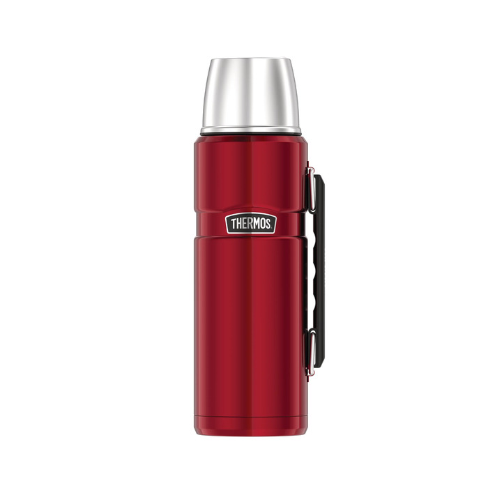 Термос-пляшка Thermos Stainless King, червона, 1,20 л - нержавіюча сталь, абсолютно герметична, з чашкою для пиття та ручкою, зберігає напої гарячими 12 годин та холодними 24 години, можна мити в посудомийній машині, без BPA, журавлина 1200 мл