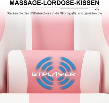 Ігрове крісло GTPLAYER, офісне крісло, масажне ігрове крісло, ергономічне ігрове крісло з підставкою для ніг, підголівником, масажною подушкою для попереку, м&39яке ігрове крісло, обертове крісло, рожеве