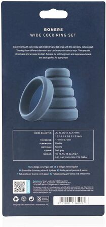 Набір ерекційних кілець Boners, 6 штук, силікон, для тривалої та твердої ерекції, сірий
