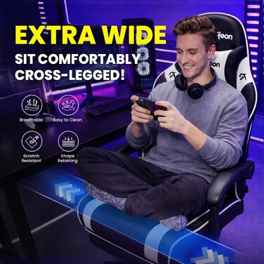 Ігрове крісло - Ергономічне ігрове крісло з підставкою для ніг, підголівником та поперековою опорою, регульоване по висоті, м&39яке, вантажопідйомність 150 кг, чорне, збільшеного розміру